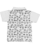 Tricou Polo, Skateboard, alb, bumbac, baieti